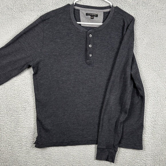 Banana Republic Sweater Henley Mens Large Gray Thermal Waffle Knit Long‎ Sleeve